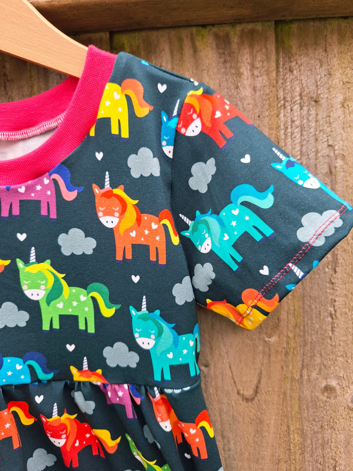 Children's dress with rainbow unicorns