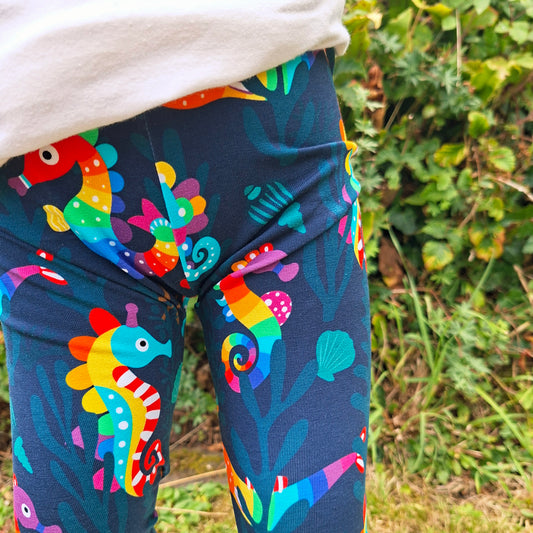 Rainbow Seahorse Cuffed Leggings