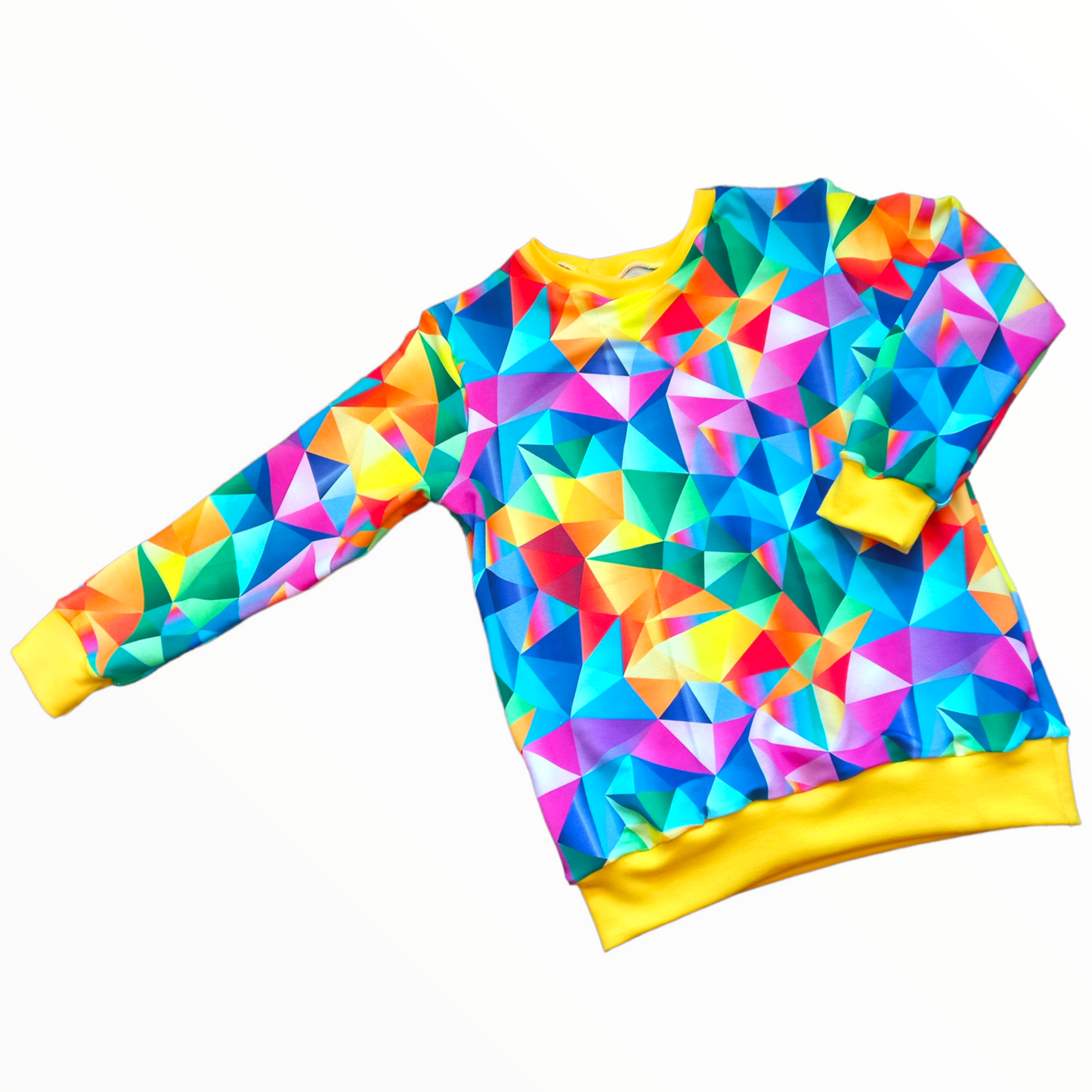 Colourful children's jumper in a kaleidoscope print