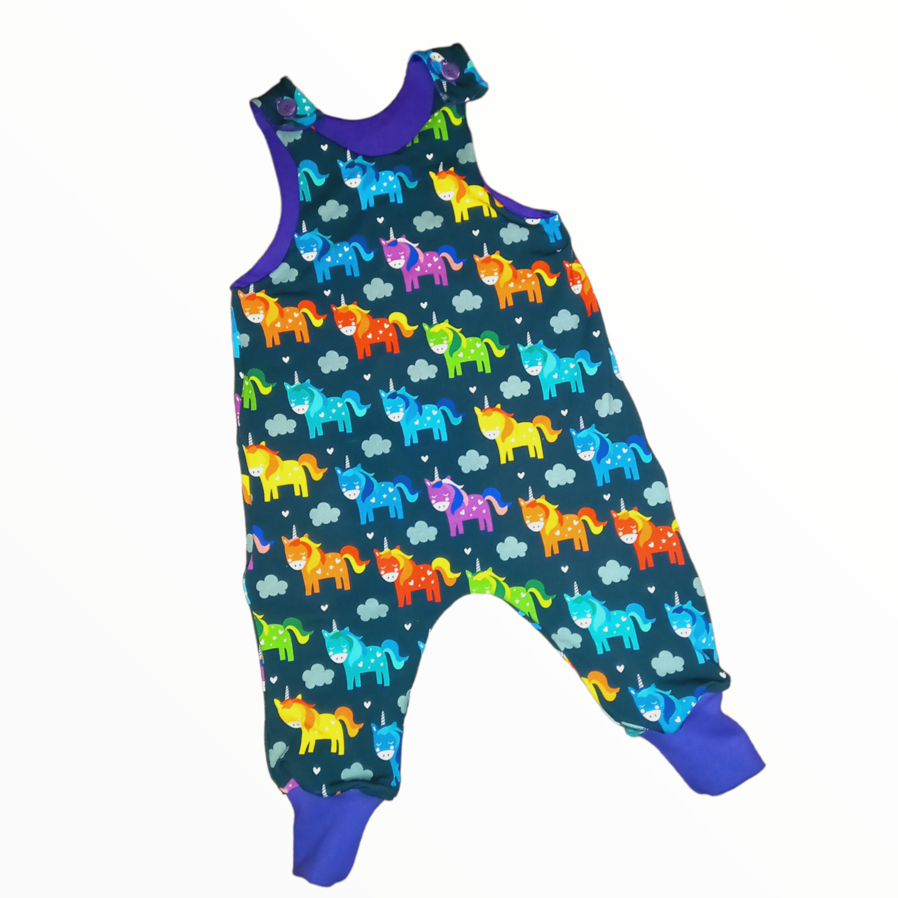 Children's ungarees in a bright unicorn fabric