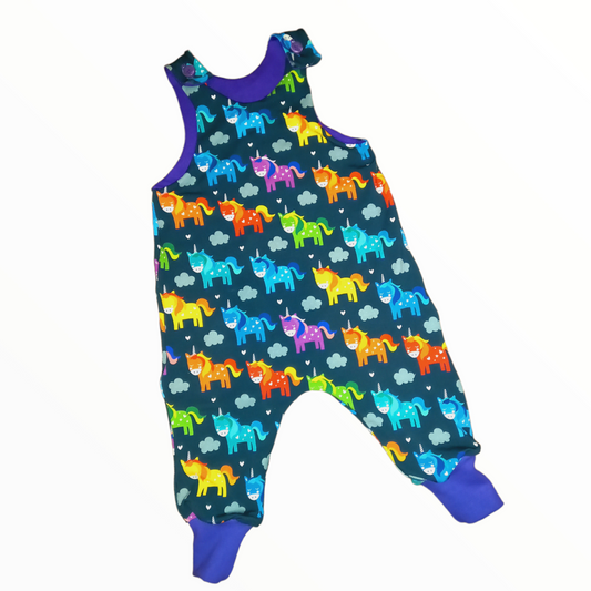 Children's ungarees in a bright unicorn fabric