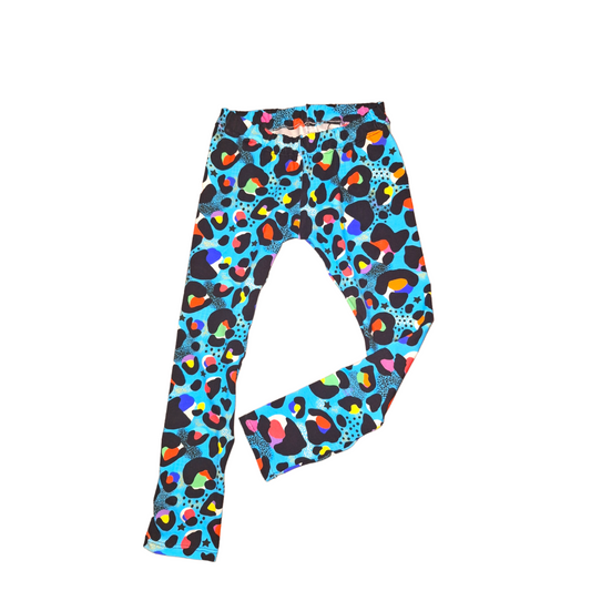 Blue Leopard Print Hemmed Leggings - Wifflepigs Colourful Clothing