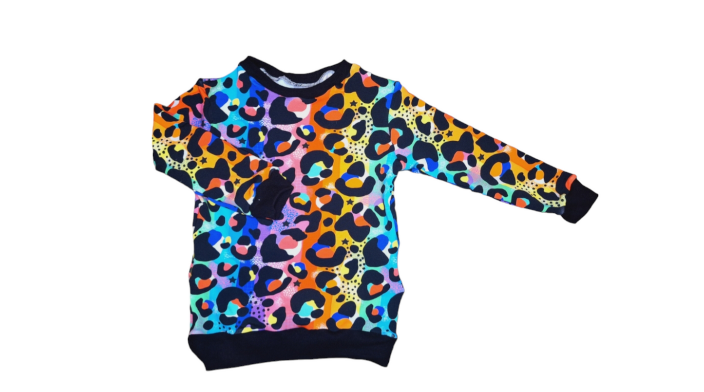 Rainbow leopard print childrens jumper
