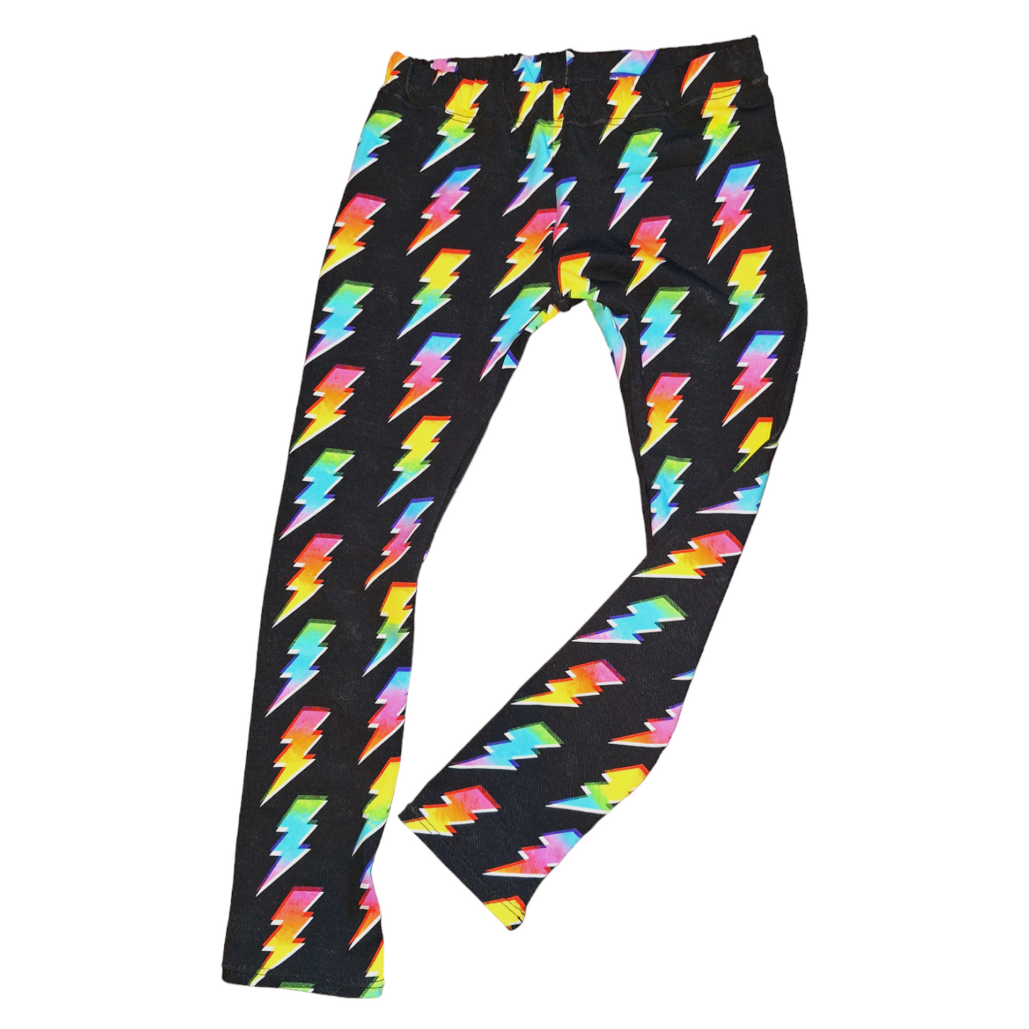 Black children's leggings with rainbow lightning bolts