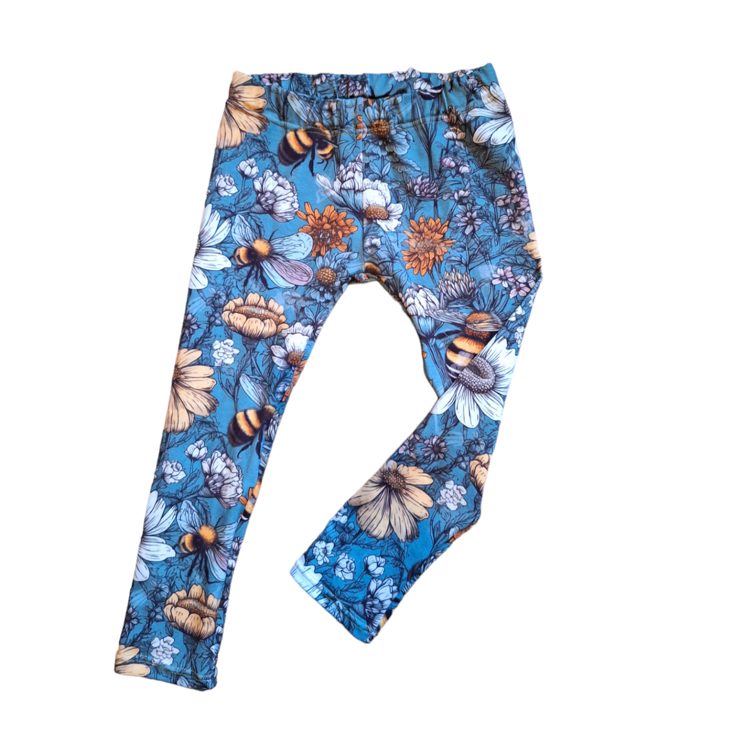 Floral Bees Hemmed Leggings - Wifflepigs Colourful Clothing