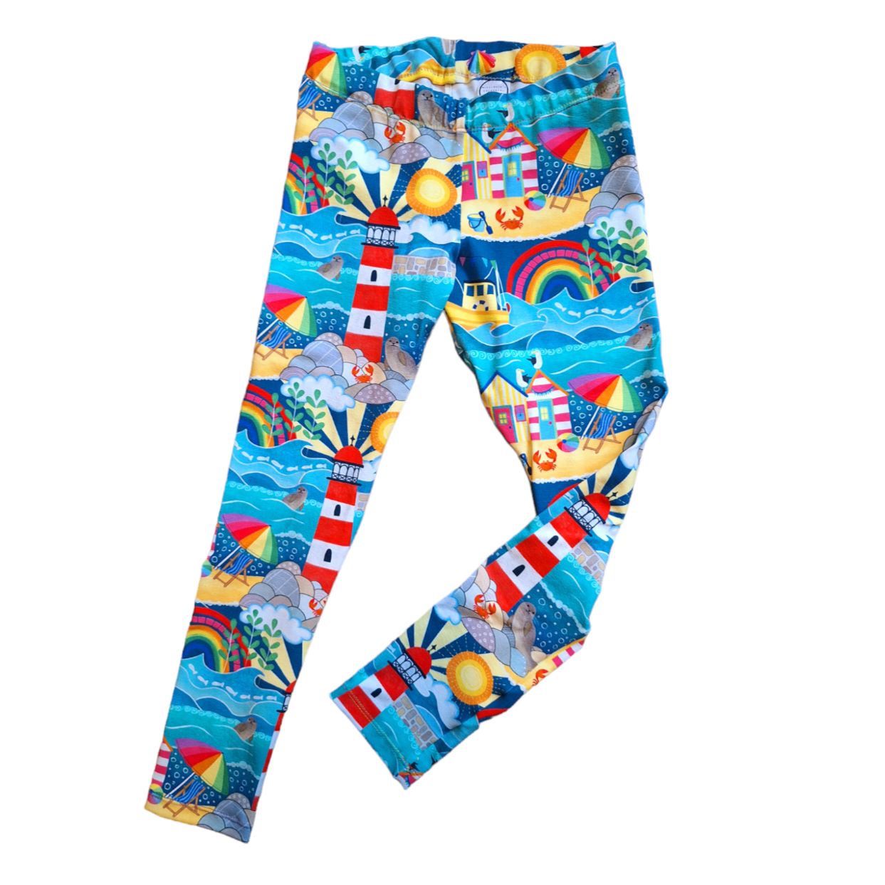 Childrens leggings in a seaside print fabric