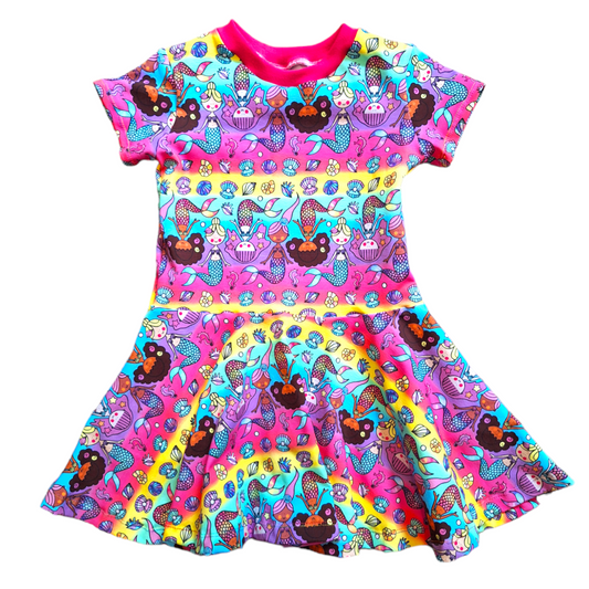 Mermaid Print Twirly Swirly Dress - Wifflepigs Colourful Clothing