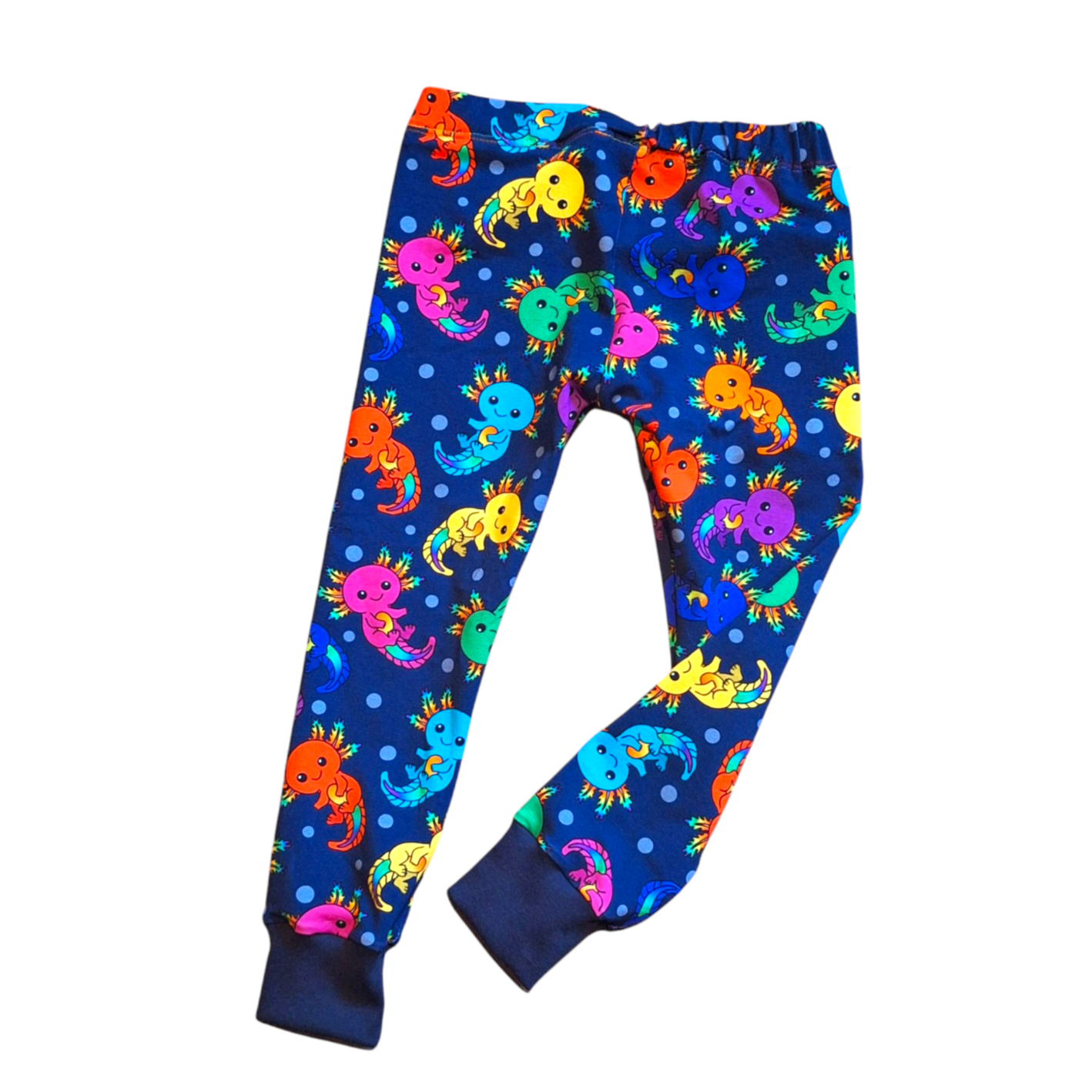 Rainbow Axolotl Cuffed Leggings - Wifflepigs Colourful Clothing