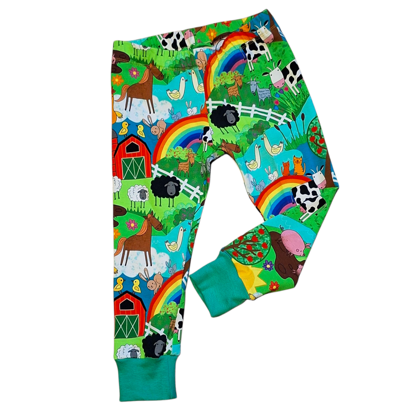 Children's leggings with farm animals including cows, sheep, horses, pigs