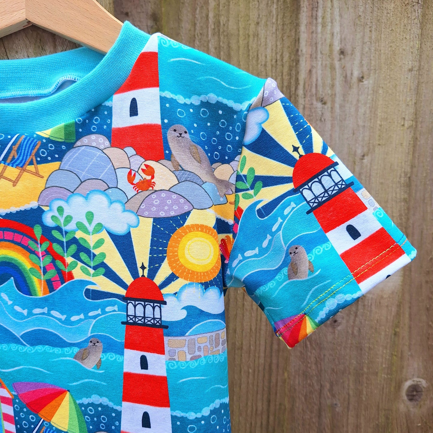 Seaside print childrens t shirt