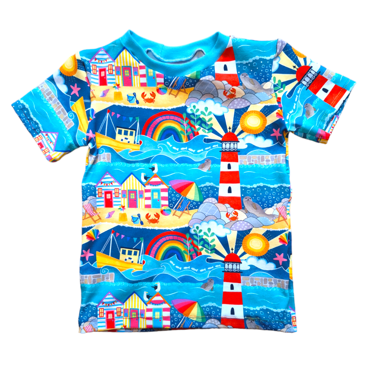 Seaside print childrens t shirt