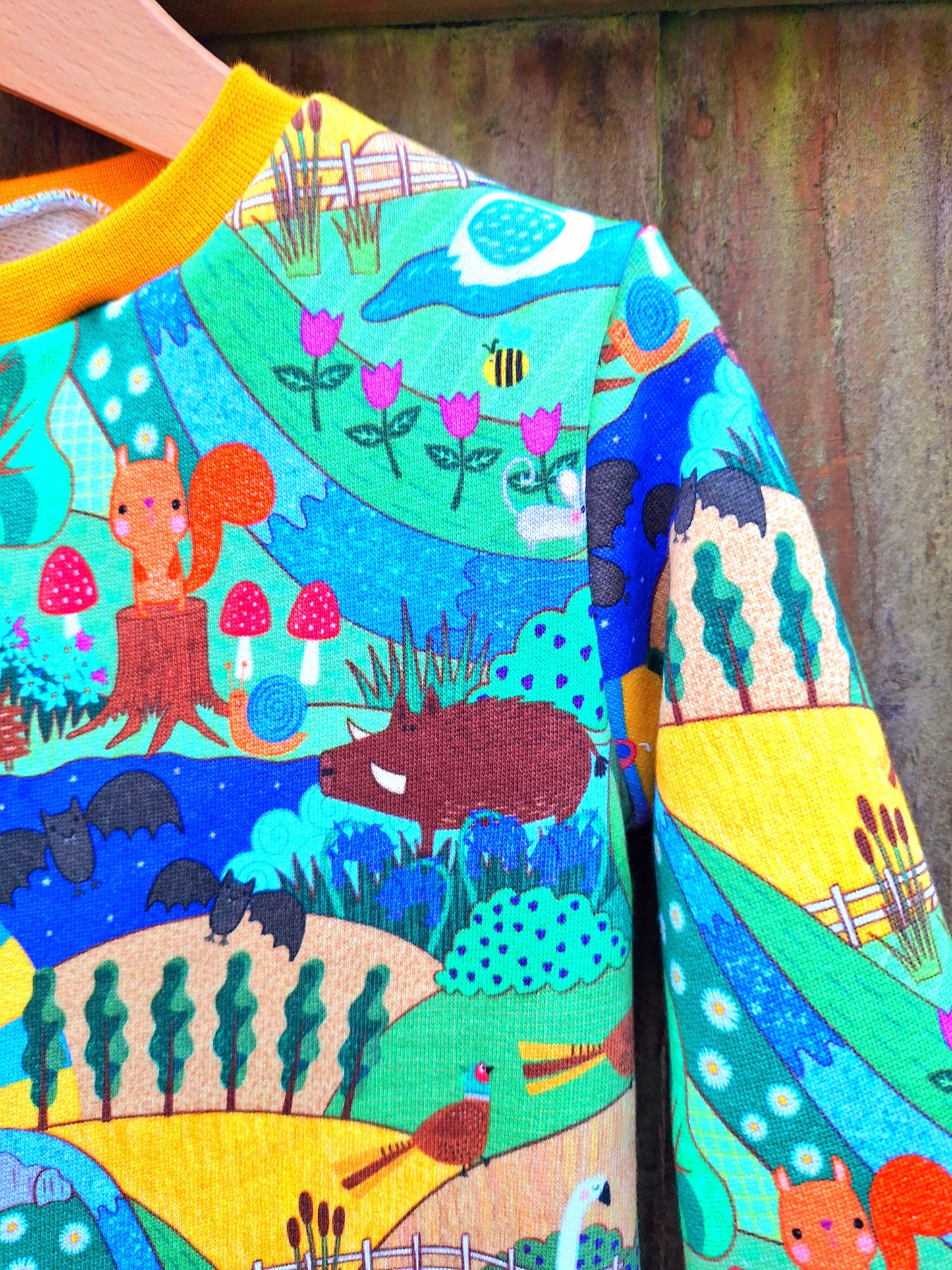Childrens jumper featuring a mix of British Wildlife