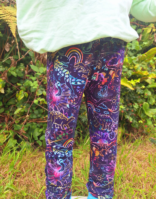 Neon Dinosaur cuffed leggings