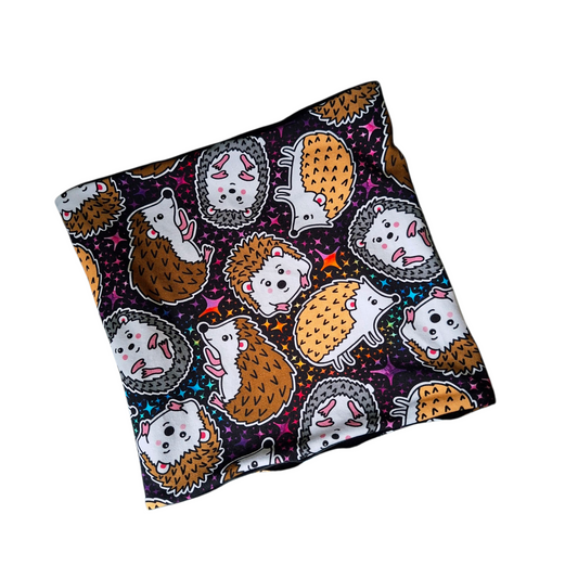 Snood with hedgehog pattern on a white background