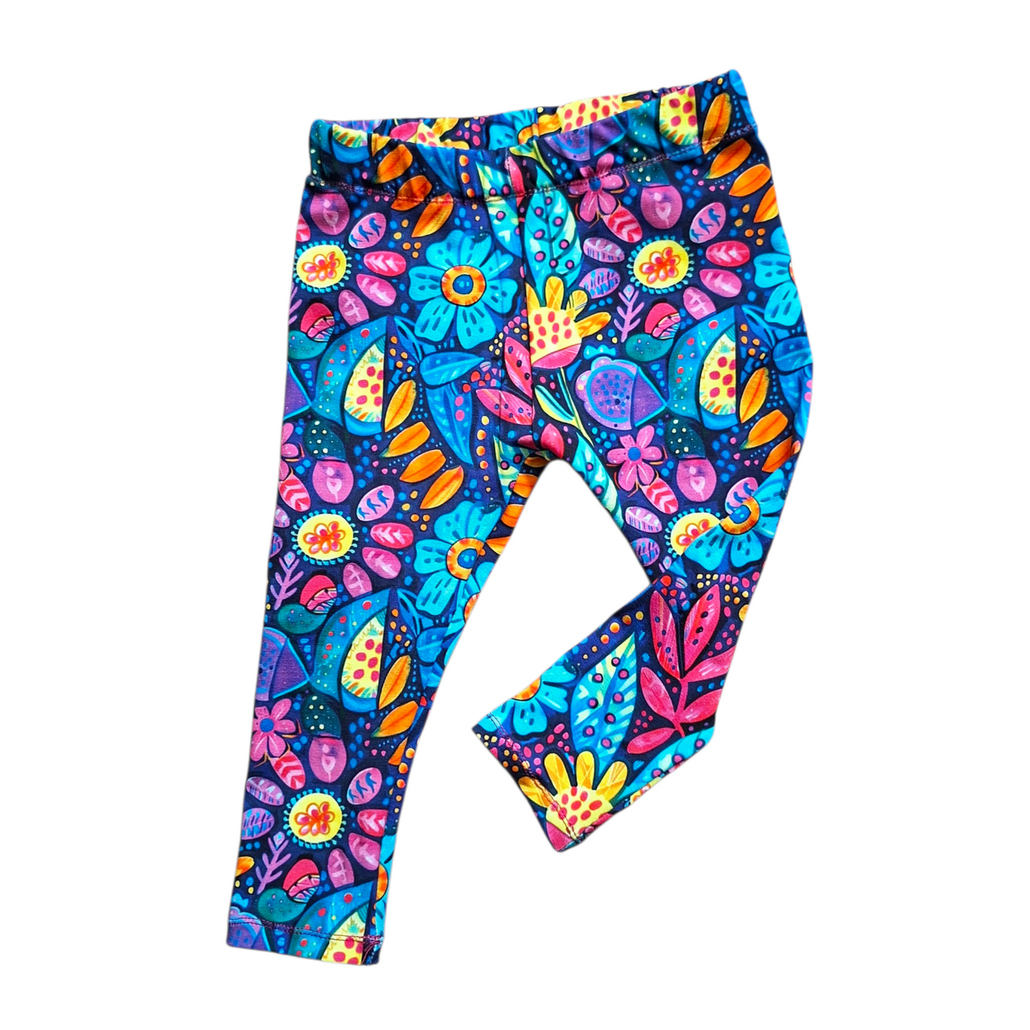 Colorful floral-patterned leggings on a white background