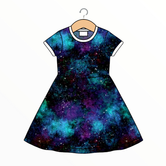 Galaxy Print Twirly Swirly Dress