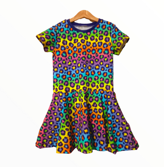 Rainbow Leopard Print Twirly Swirly Dress