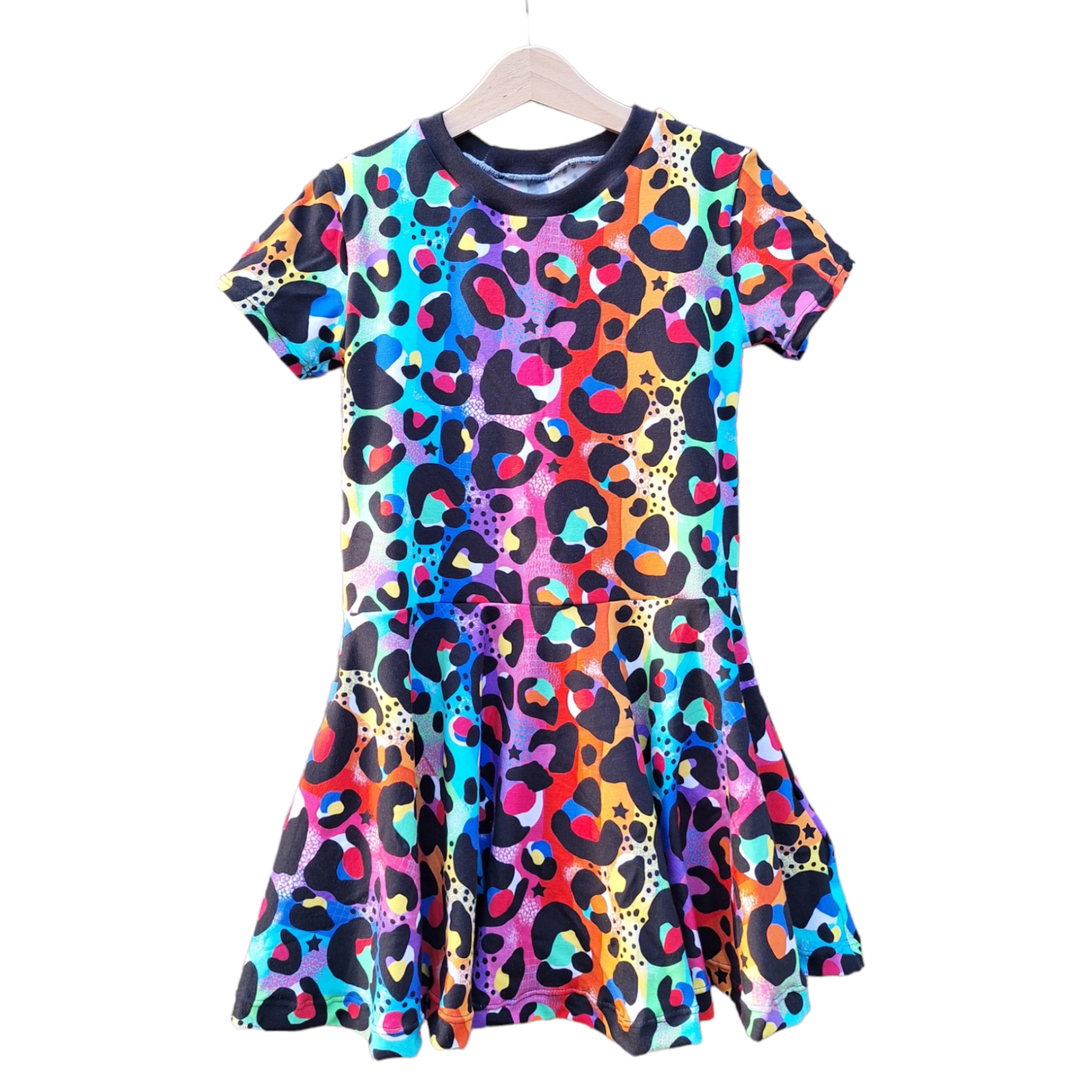 Carnival Leopard Print Twirly Swirly Dress - Wifflepigs Colourful Clothing 