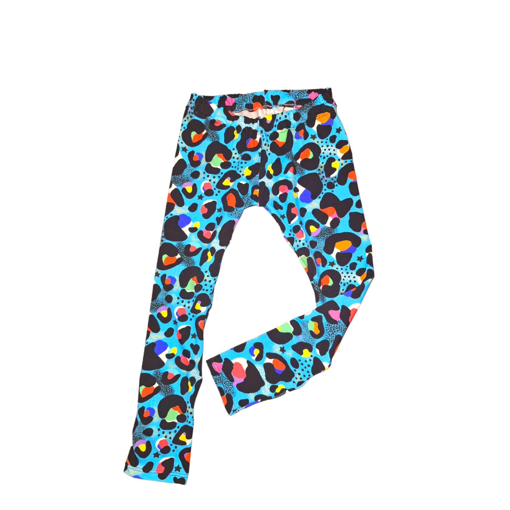 Blue Leopard Print Hemmed Leggings - Wifflepigs Colourful Clothing 