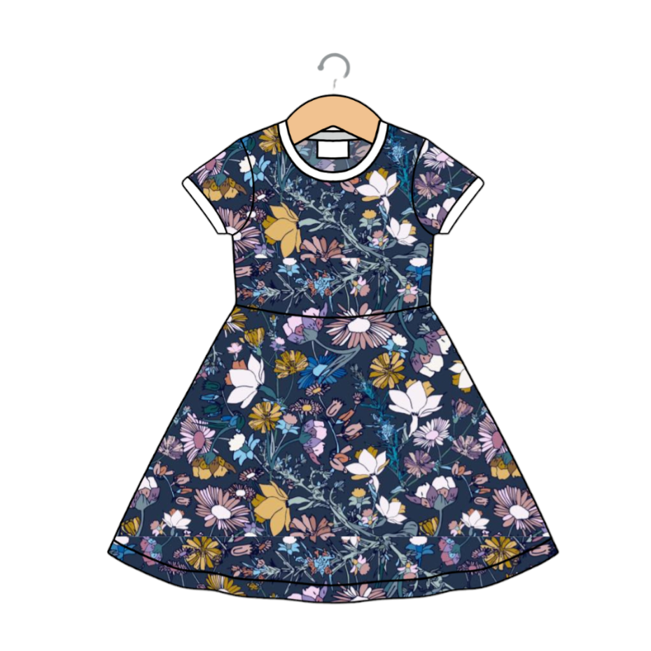 Navy Floral Twirly Swirly Dress