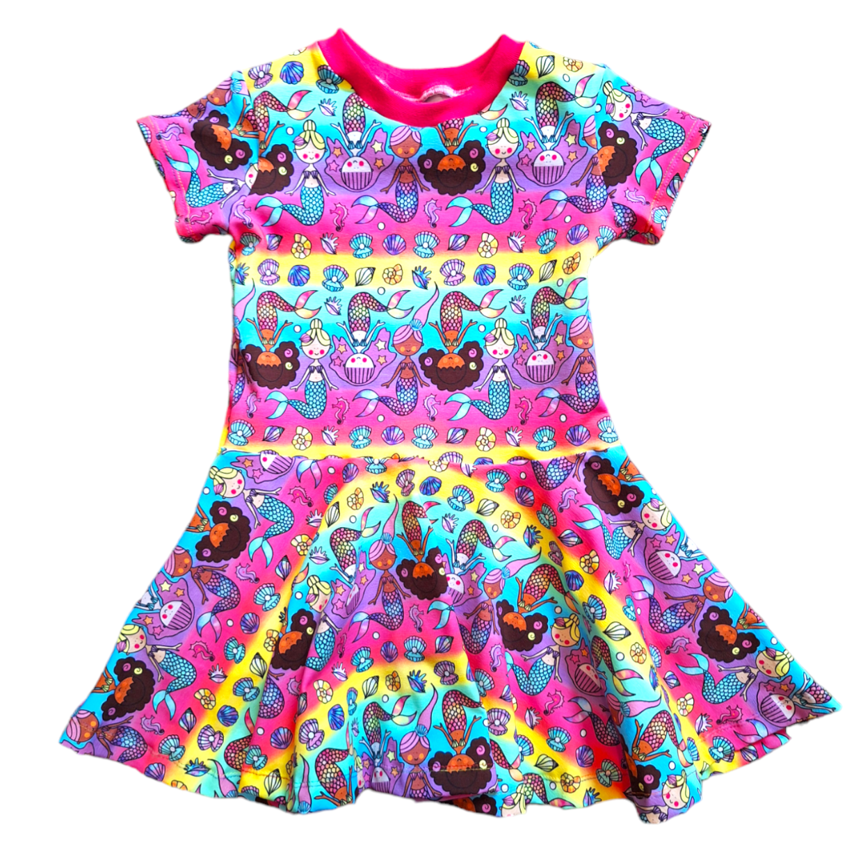 Mermaid Print Twirly Swirly Dress - Wifflepigs Colourful Clothing 