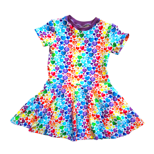 Rainbow Hearts Twirly Swirly Dress