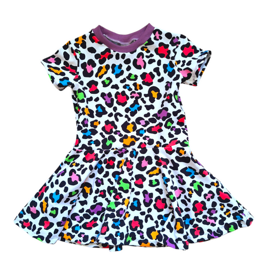 Rainbow Leopard Print Twirly Swirly Dress