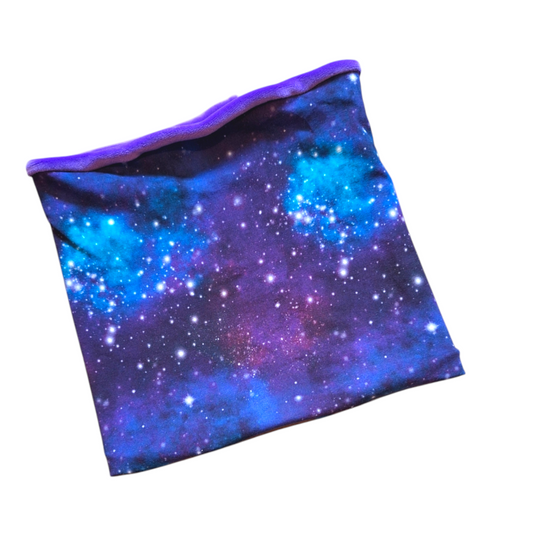 Purple and blue galaxy print snood