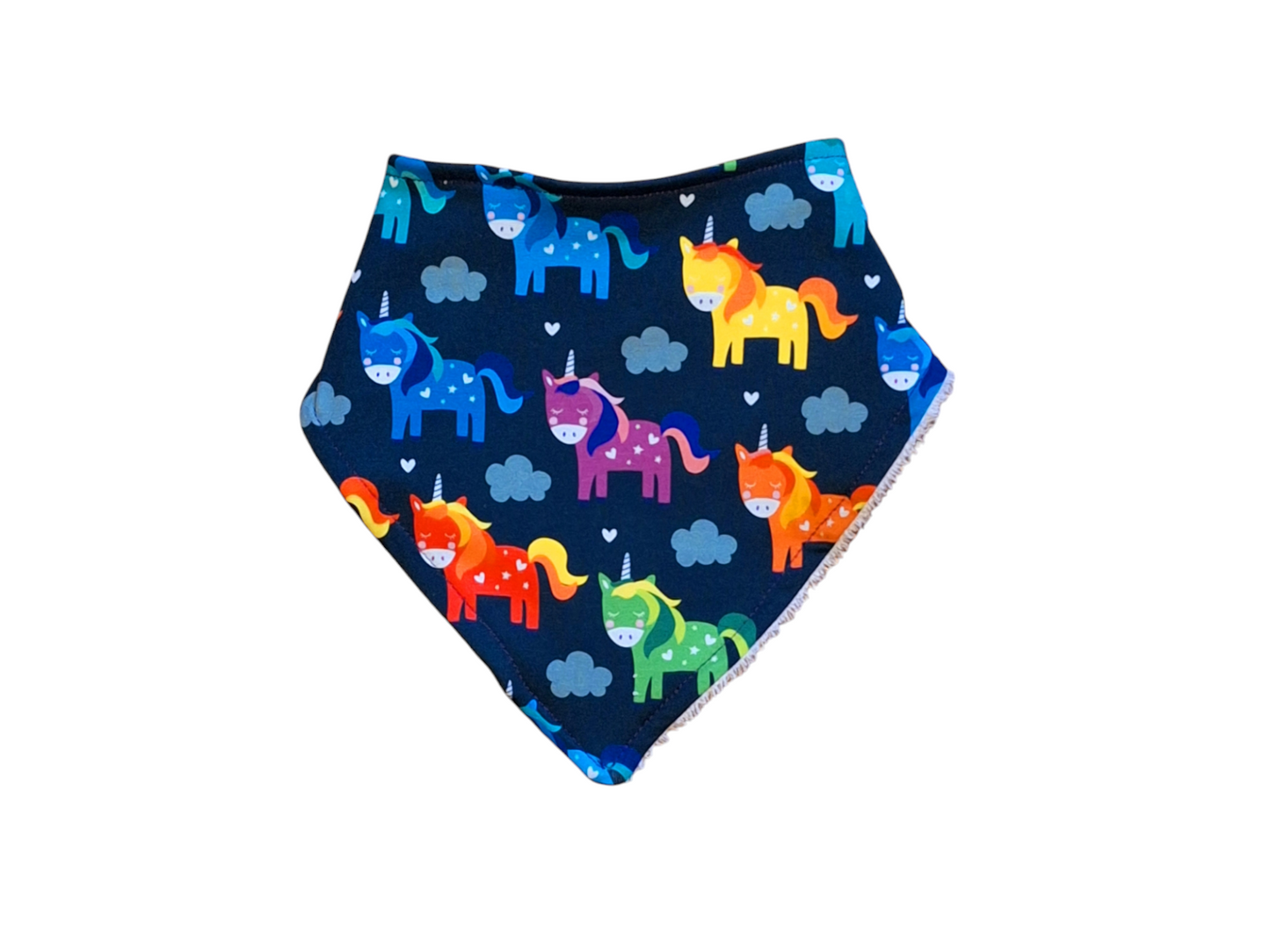 Bandana / dribble bib with multicoloured unicorns 