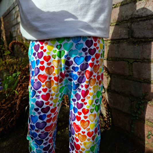 Rainbow Hearts Cross Fit Trousers - Wifflepigs Colourful Clothing 