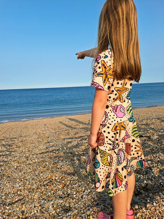 Children's sea shell print twirly swirly dress 