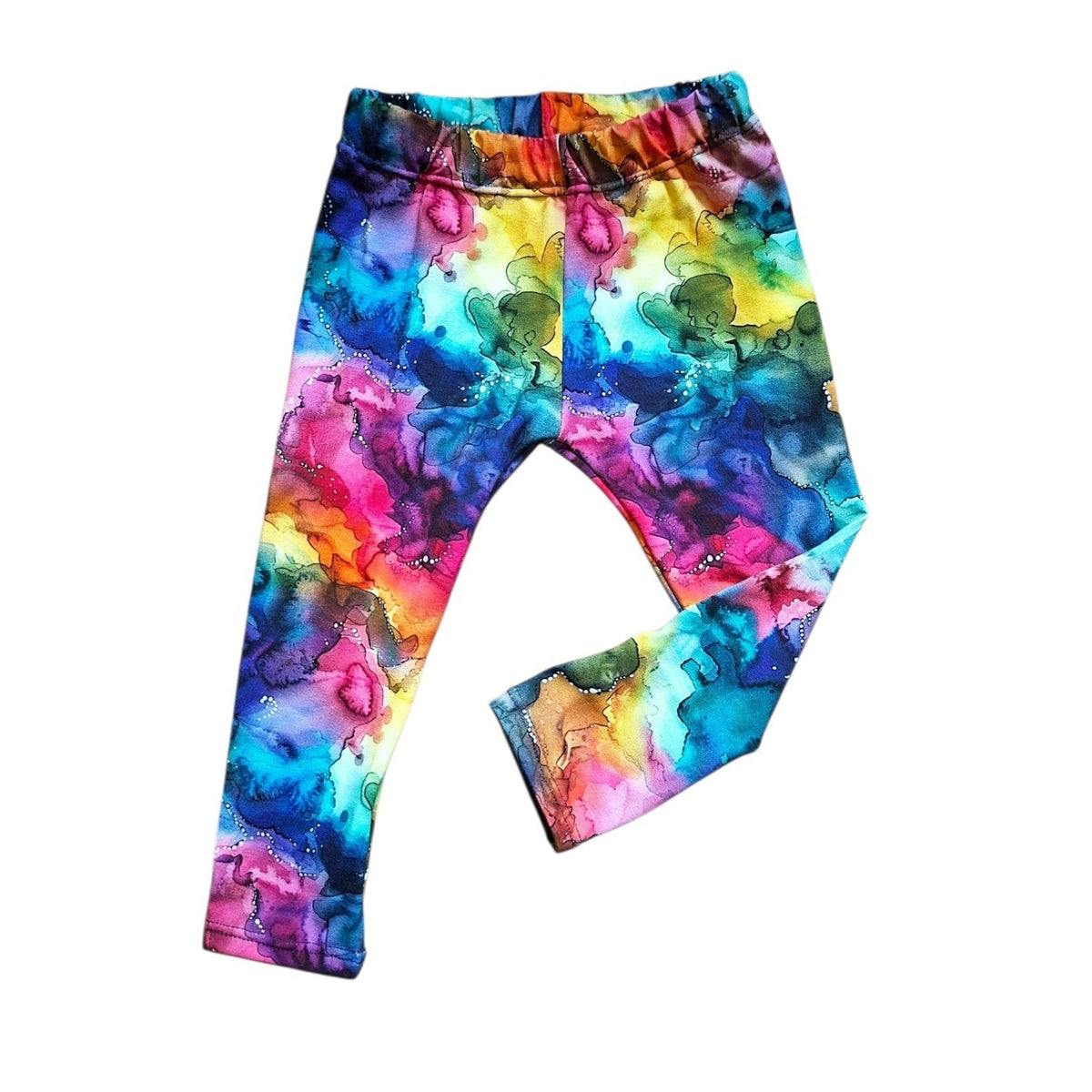 Rainbow Ink Swirl Hemmed Children's Leggings - Wifflepigs Colourful Clothing 